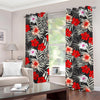 White Tropical Hibiscus Pattern Print Grommet Curtains