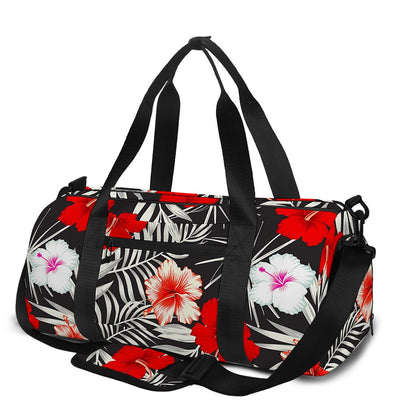 White Tropical Hibiscus Pattern Print Gym Bag