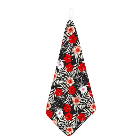 White Tropical Hibiscus Pattern Print Hand Towel