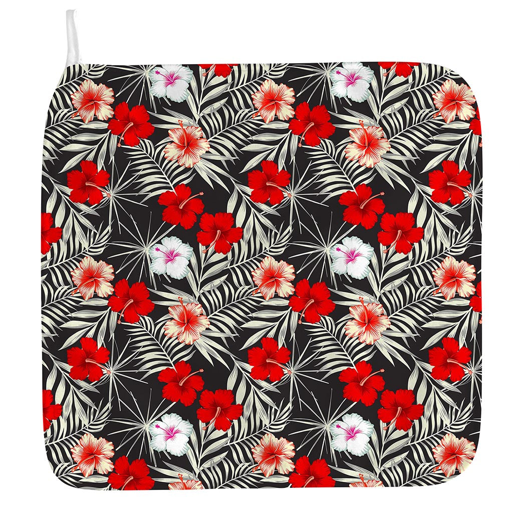 White Tropical Hibiscus Pattern Print Hand Towel