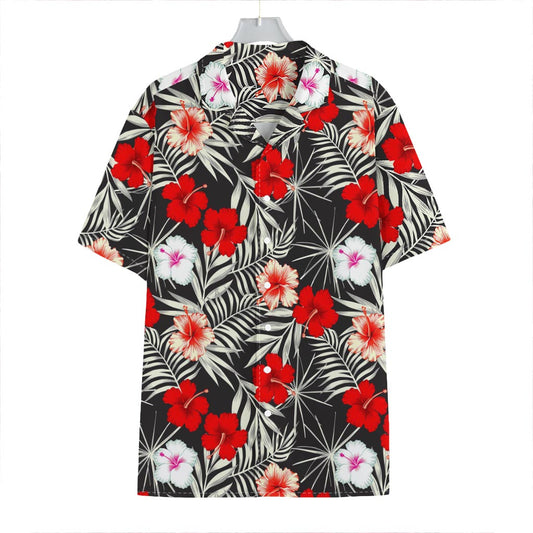 White Tropical Hibiscus Pattern Print Hawaiian Shirt