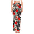 White Tropical Hibiscus Pattern Print High Slit Maxi Skirt
