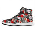 White Tropical Hibiscus Pattern Print High Top Leather Sneakers