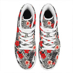 White Tropical Hibiscus Pattern Print High Top Leather Sneakers