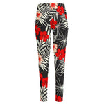 White Tropical Hibiscus Pattern Print High-Waisted Pocket Leggings