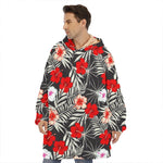 White Tropical Hibiscus Pattern Print Hoodie Blanket