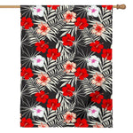 White Tropical Hibiscus Pattern Print House Flag