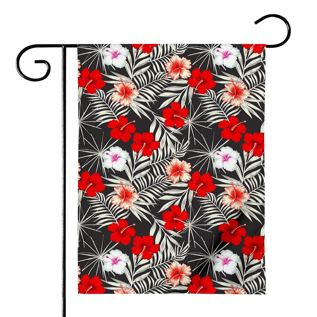 White Tropical Hibiscus Pattern Print House Flag