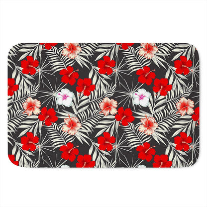 White Tropical Hibiscus Pattern Print Indoor Door Mat