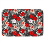 White Tropical Hibiscus Pattern Print Indoor Door Mat