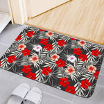 White Tropical Hibiscus Pattern Print Indoor Door Mat
