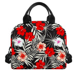 White Tropical Hibiscus Pattern Print Insulated Lunch Bag
