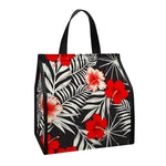 White Tropical Hibiscus Pattern Print Insulated Lunch Tote