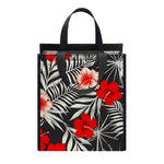 White Tropical Hibiscus Pattern Print Insulated Lunch Tote