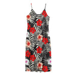 White Tropical Hibiscus Pattern Print Jersey Midi Cami Dress