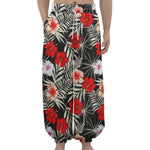 White Tropical Hibiscus Pattern Print Lantern Pants