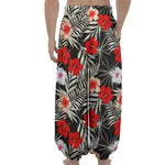 White Tropical Hibiscus Pattern Print Lantern Pants