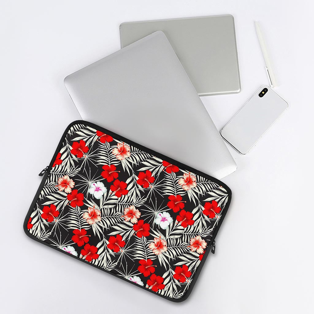 White Tropical Hibiscus Pattern Print Laptop Sleeve