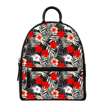White Tropical Hibiscus Pattern Print Leather Backpack