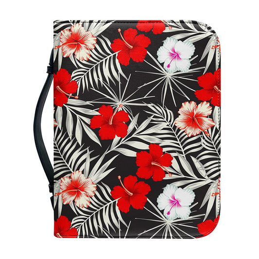 White Tropical Hibiscus Pattern Print Leather Bible Cover