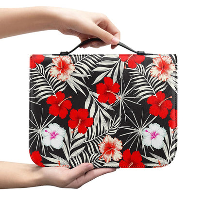 White Tropical Hibiscus Pattern Print Leather Bible Cover