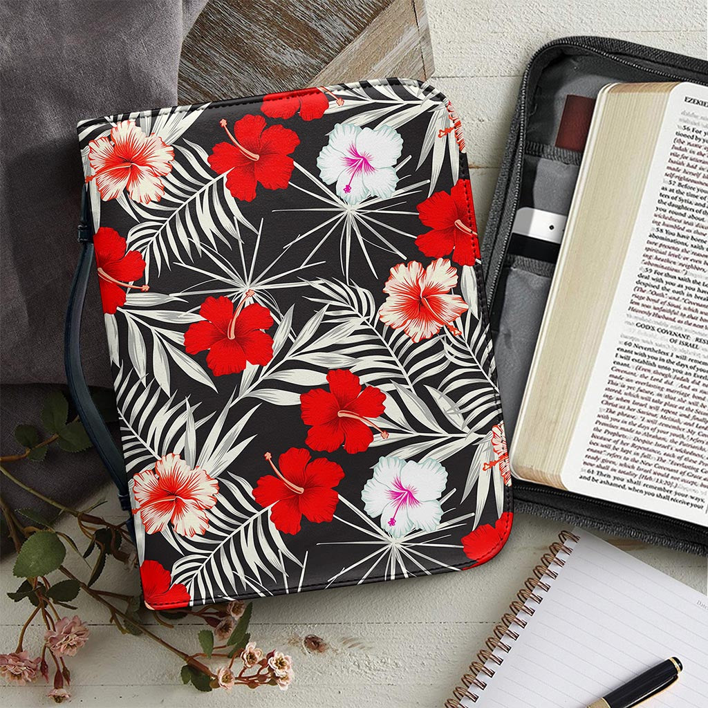 White Tropical Hibiscus Pattern Print Leather Bible Cover