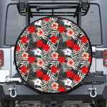 White Tropical Hibiscus Pattern Print Leather Spare Tire Cover