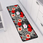 White Tropical Hibiscus Pattern Print Long Kitchen Mat