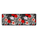 White Tropical Hibiscus Pattern Print Long Kitchen Mat