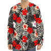 White Tropical Hibiscus Pattern Print Long Sleeve Baseball Jersey