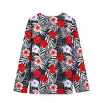 White Tropical Hibiscus Pattern Print Long Sleeve Short Coat