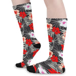 White Tropical Hibiscus Pattern Print Long Socks