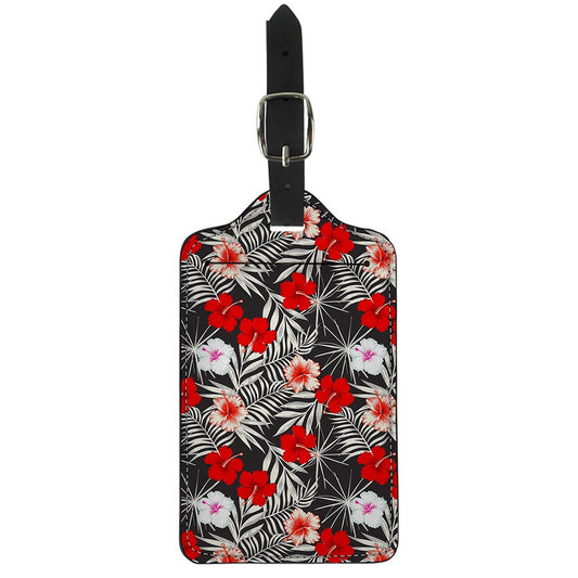 White Tropical Hibiscus Pattern Print Luggage Tag