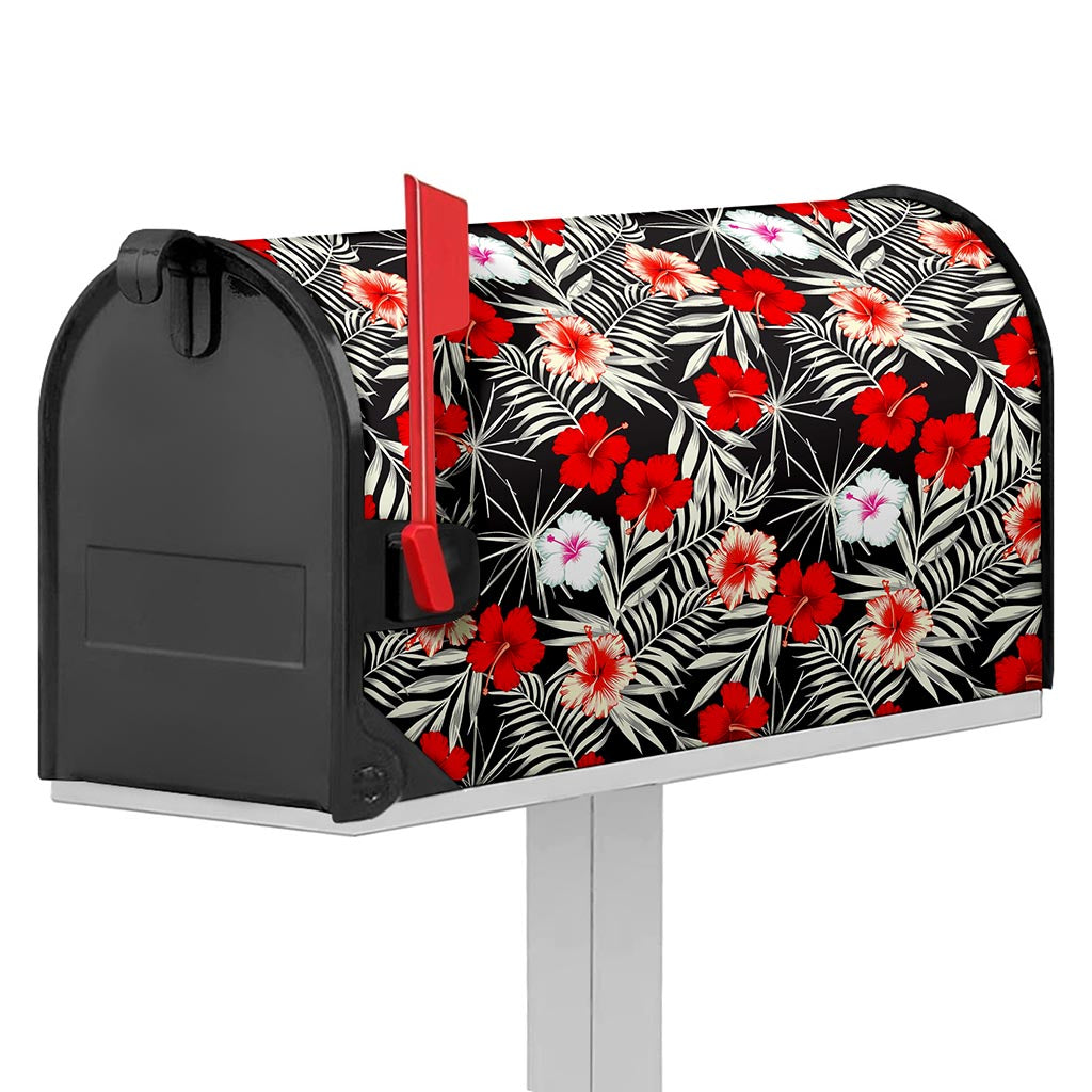White Tropical Hibiscus Pattern Print Mailbox Cover