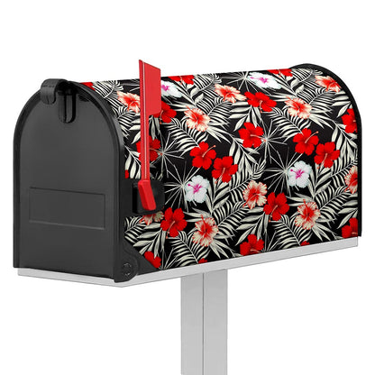 White Tropical Hibiscus Pattern Print Mailbox Cover