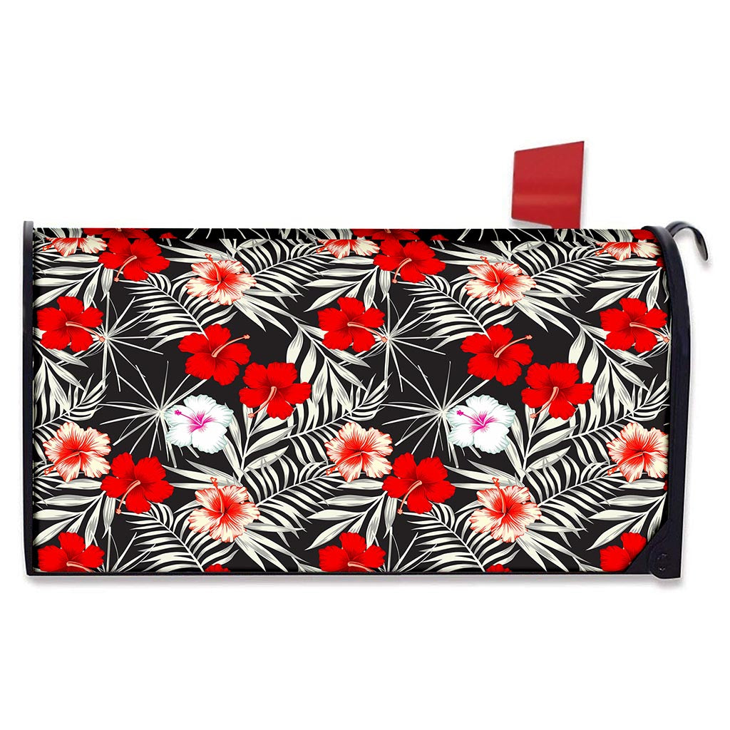 White Tropical Hibiscus Pattern Print Mailbox Cover