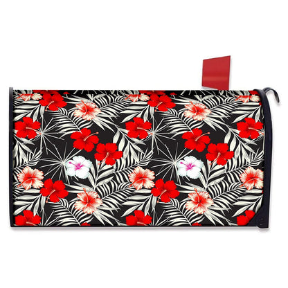 White Tropical Hibiscus Pattern Print Mailbox Cover