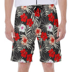White Tropical Hibiscus Pattern Print Men's Beach Shorts