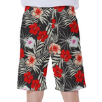 White Tropical Hibiscus Pattern Print Men's Beach Shorts