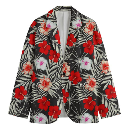 White Tropical Hibiscus Pattern Print Men's Blazer