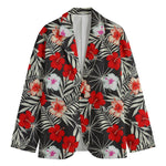 White Tropical Hibiscus Pattern Print Men's Blazer