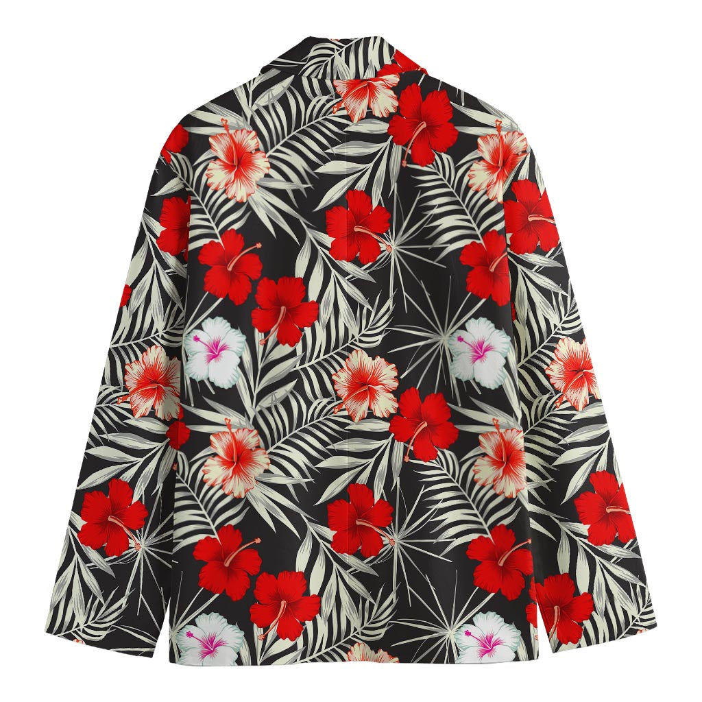 White Tropical Hibiscus Pattern Print Men's Blazer
