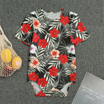 White Tropical Hibiscus Pattern Print Men's Bodysuit