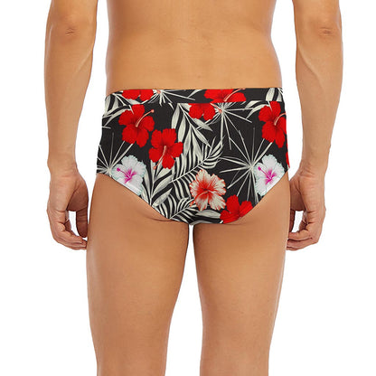 White Tropical Hibiscus Pattern Print Men's Briefs