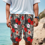 White Tropical Hibiscus Pattern Print Men's Cargo Shorts