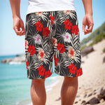 White Tropical Hibiscus Pattern Print Men's Cargo Shorts