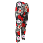 White Tropical Hibiscus Pattern Print Men's Compression Pants