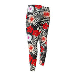 White Tropical Hibiscus Pattern Print Men's Compression Pants