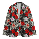 White Tropical Hibiscus Pattern Print Men's Cotton Blazer