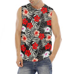 White Tropical Hibiscus Pattern Print Men's Fitness Tank Top